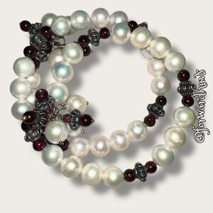 Freshwater Pearl & Garnet Bracelet – Sterling Wire – Appraised $1,795 (Insurance